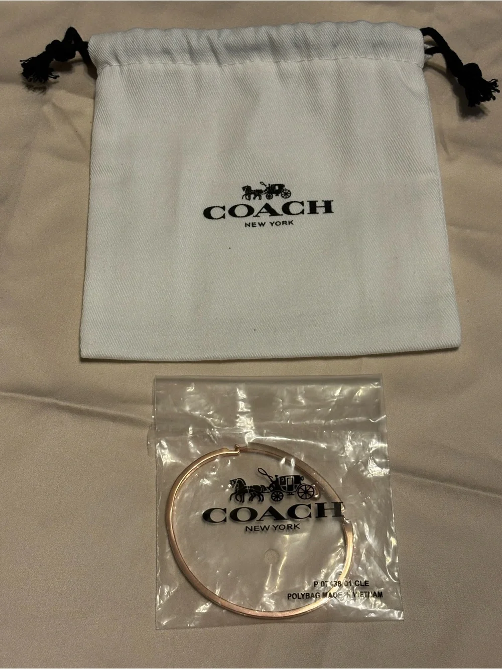 Coach Rose Gold Crystal Pavé Hinged Bangle with 'C' Charm
